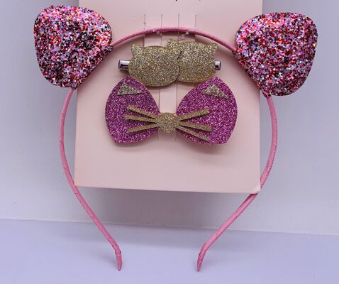 Sequin Bow Childrens Hair Accessories Headband With Hoop Pink Color