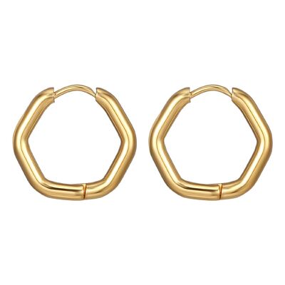 Hexagon Earrings Gold Studs , Hexagonal Earrings For Parties