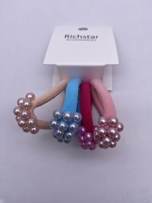 Four Packs Colorful Hair Ties With Pearl For Kids Girls , No Pull Hair Ties For Toddlers