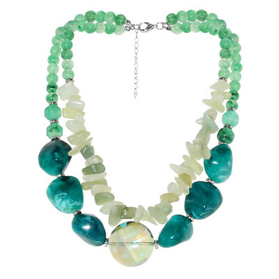 Fashionable Beaded Necklace in Green Tones with Various Length Polyester