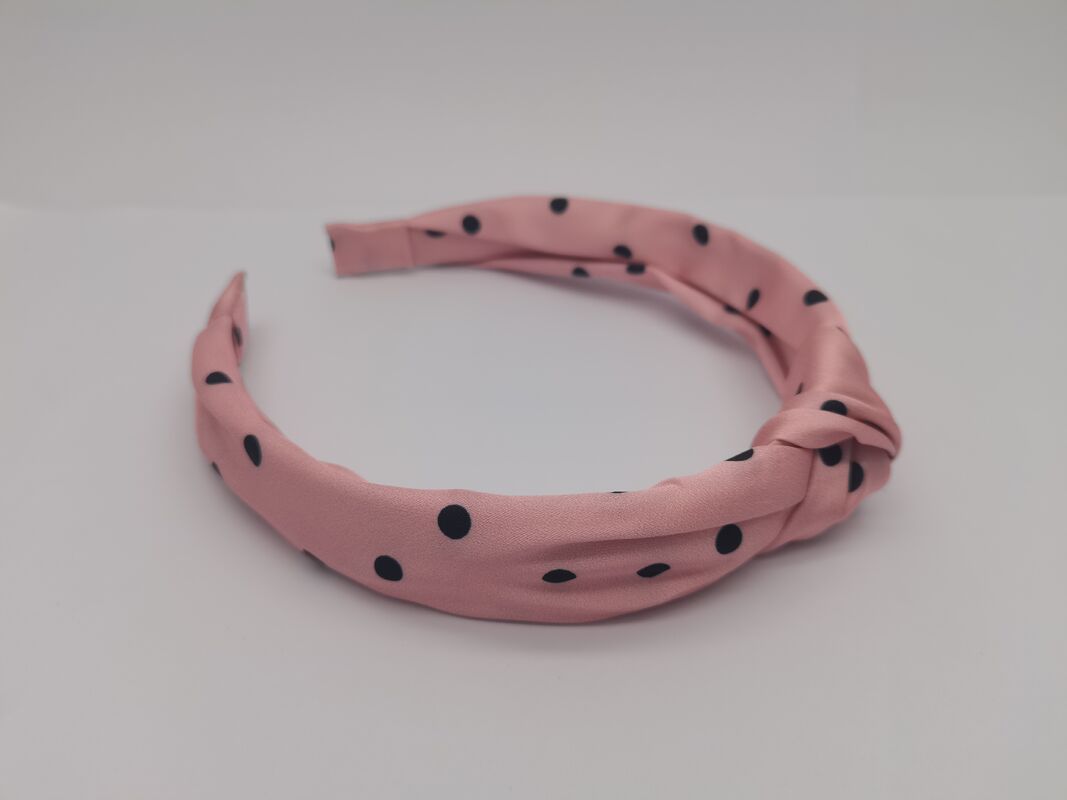 Fabric Hair Band For Women Girls Ladies Pink With Black Little Dot In Vibrant Hues