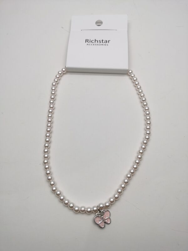 Unisex Silver Pure and Fresh Pearl Necklace with Butterfly Pendant